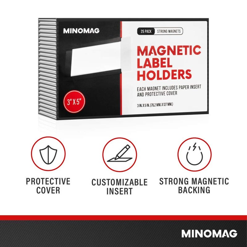 MINOMAG 25pcs Magnetic Label Holders 3x5 Inches | C Channel Magnetic Index Card Holder for Steel Shelves  Warehouse Racks - Image 4